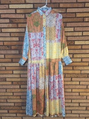 J.NNA Small Multicolor Floral Patchwork Long Sleeve Maxi Dress